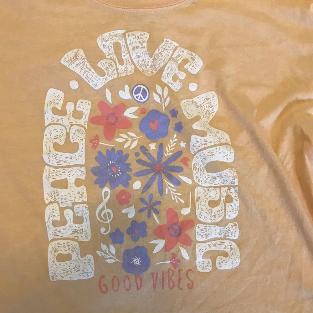 Weekend Soul Women's Peace Love Music‎ Good Vibes Long-Sleeve T-Shirt Size L